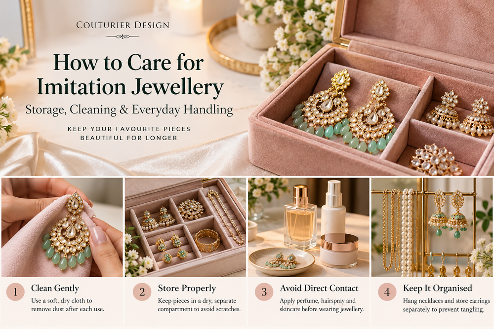 Couturier Design guide to caring for imitation jewellery with cleaning, storage and handling tips