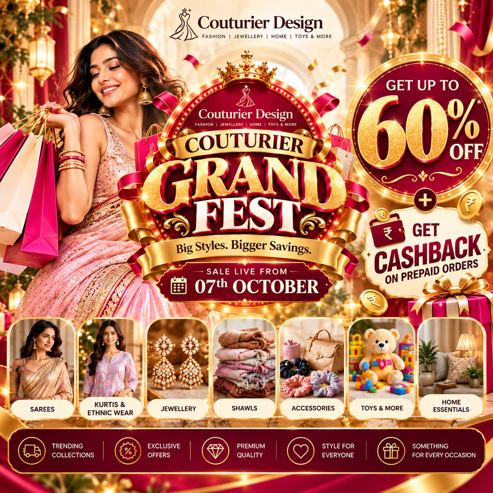Couturier Grand Fest sale with up to 60 percent off and cashback on prepaid orders