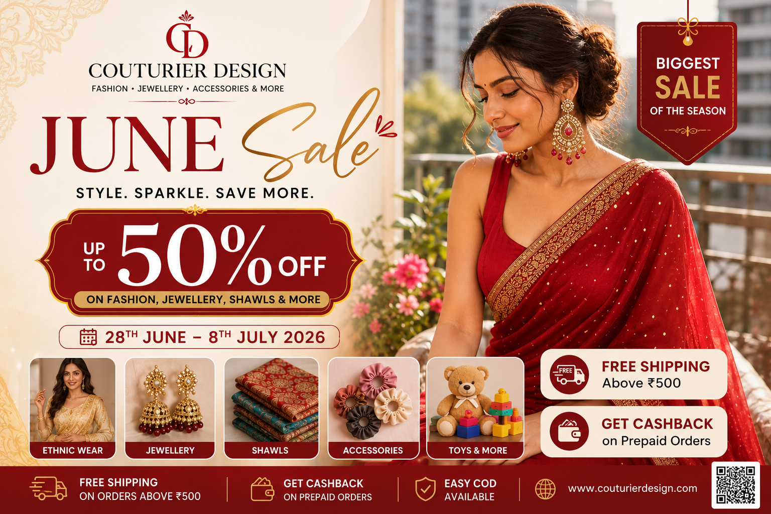 Couturier Design June Sale 2026: Save Up to 50% on Fashion, Jewellery, Shawls, Accessories & More