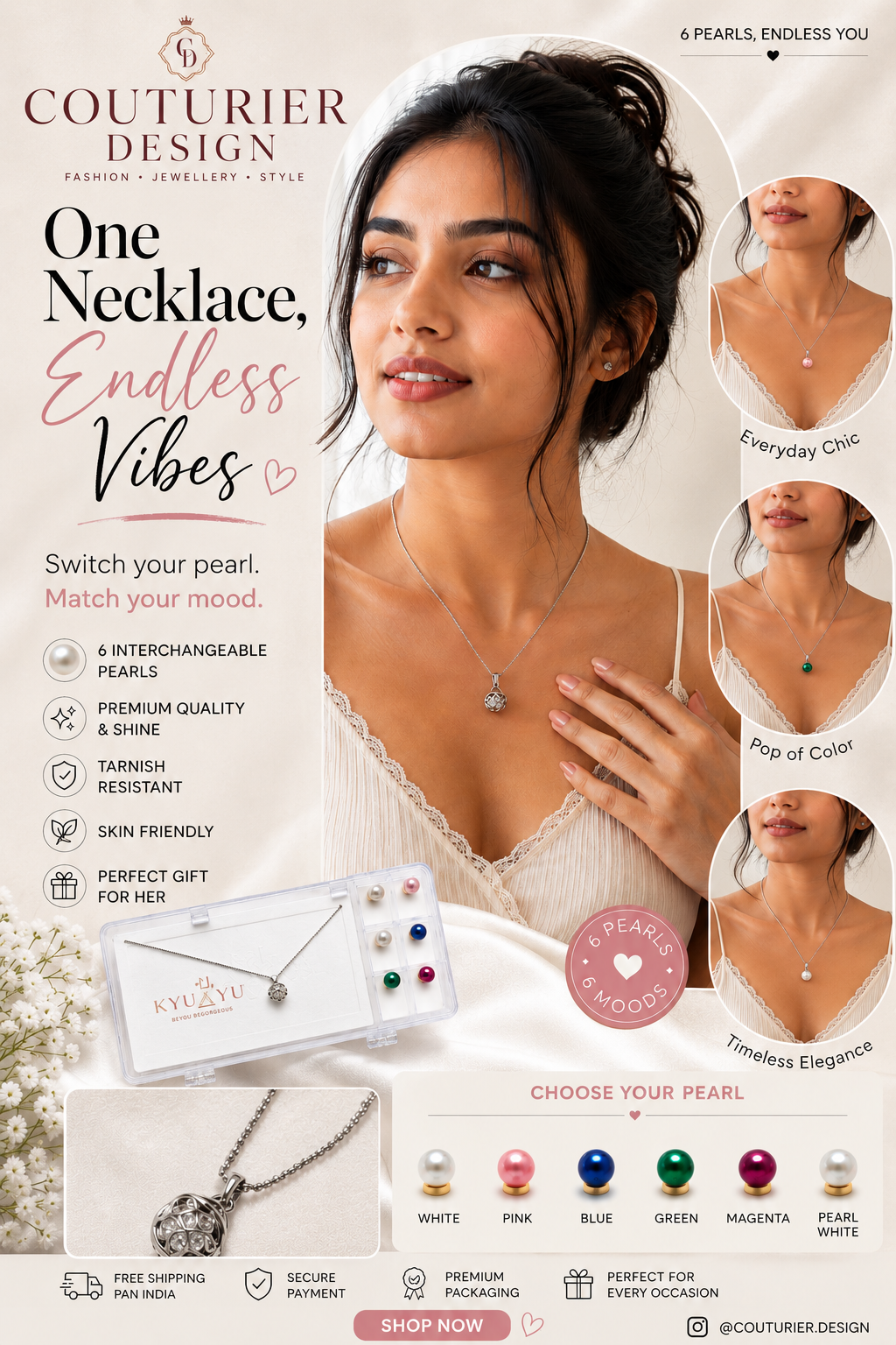 One Necklace, Endless Vibes: 6 Interchangeable Pearl Necklace for Every Mood