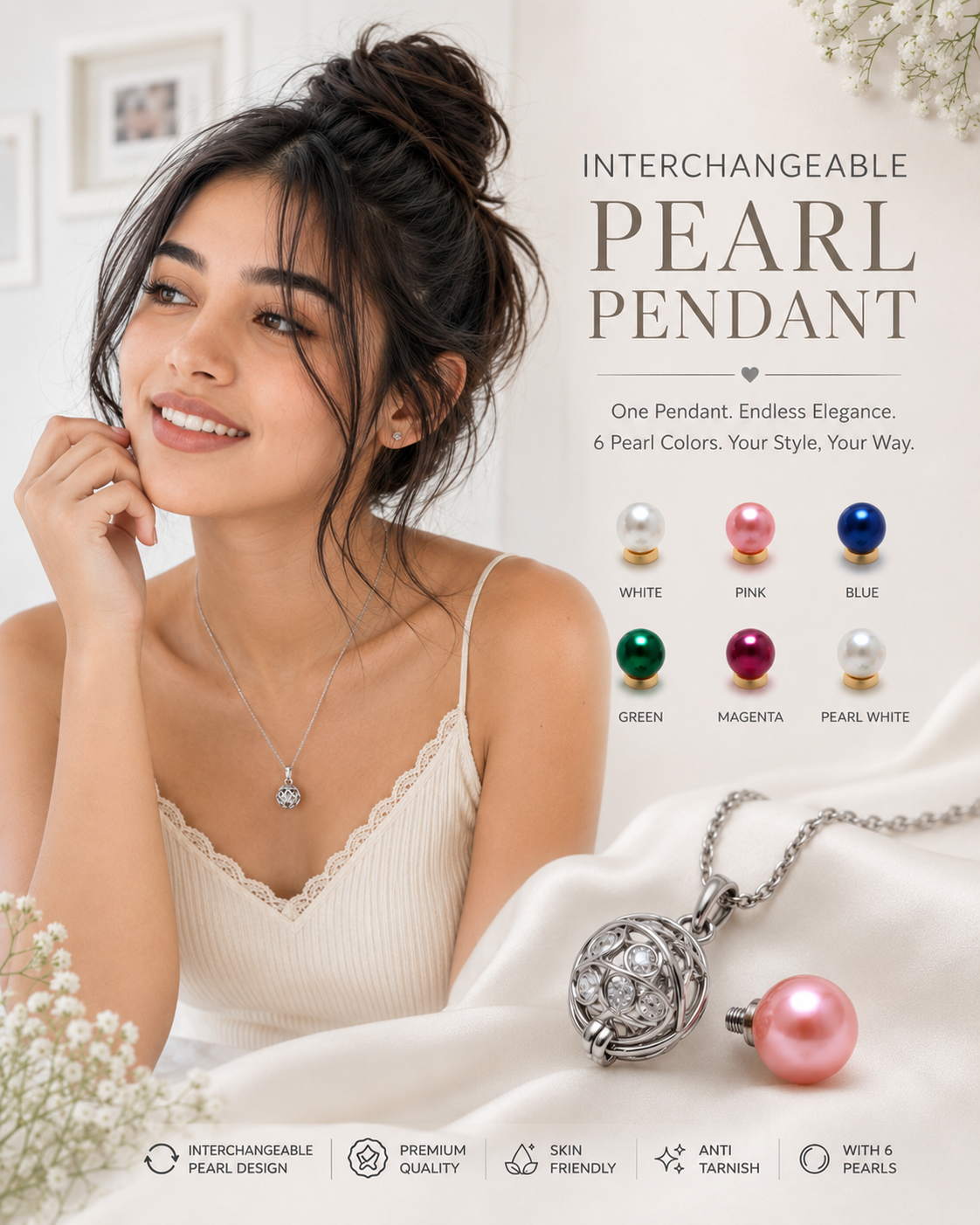 Interchangeable Pearl Pendant for Women: 6 Stunning Looks with One Elegant Necklace - Couturier Design