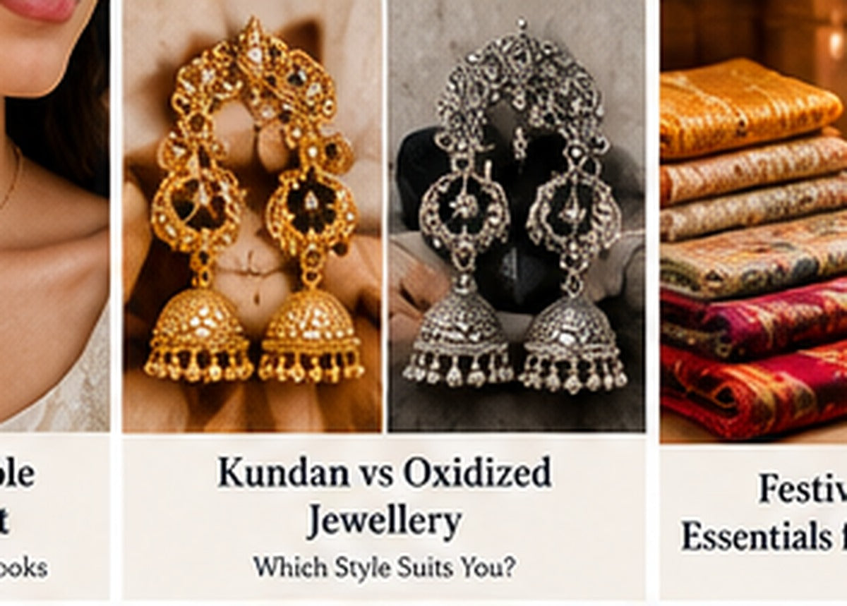 Pearl necklace worn with an Indian festive outfit