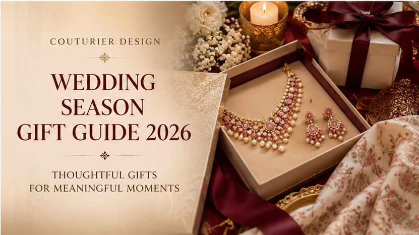 Elegant wedding gift box with jewellery set and burgundy ribbon
