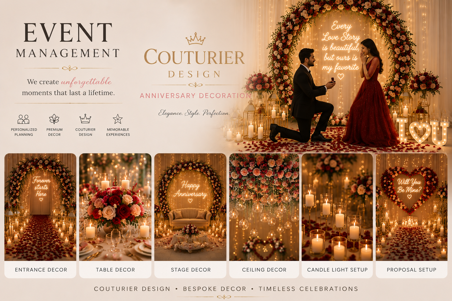 Couturier Events – Luxury Anniversary Decoration & Romantic Proposal Setups | A Unit of Couturier Design