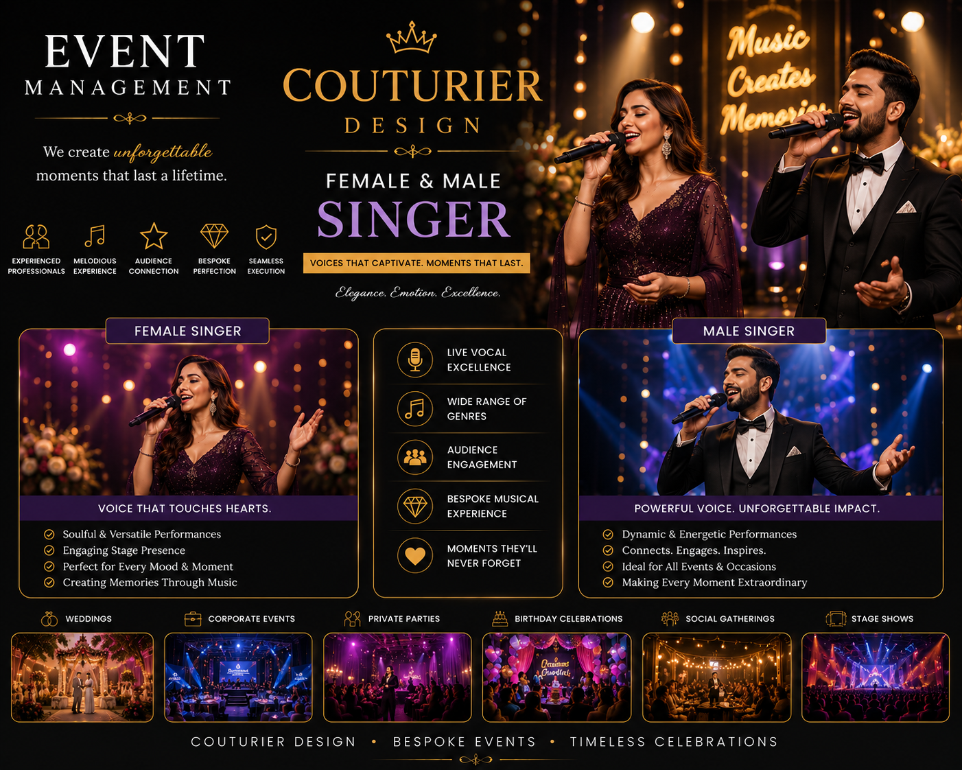 Couturier Events – Female & Male Singer Services for Weddings, Parties & Corporate Events | A Unit of Couturier Design