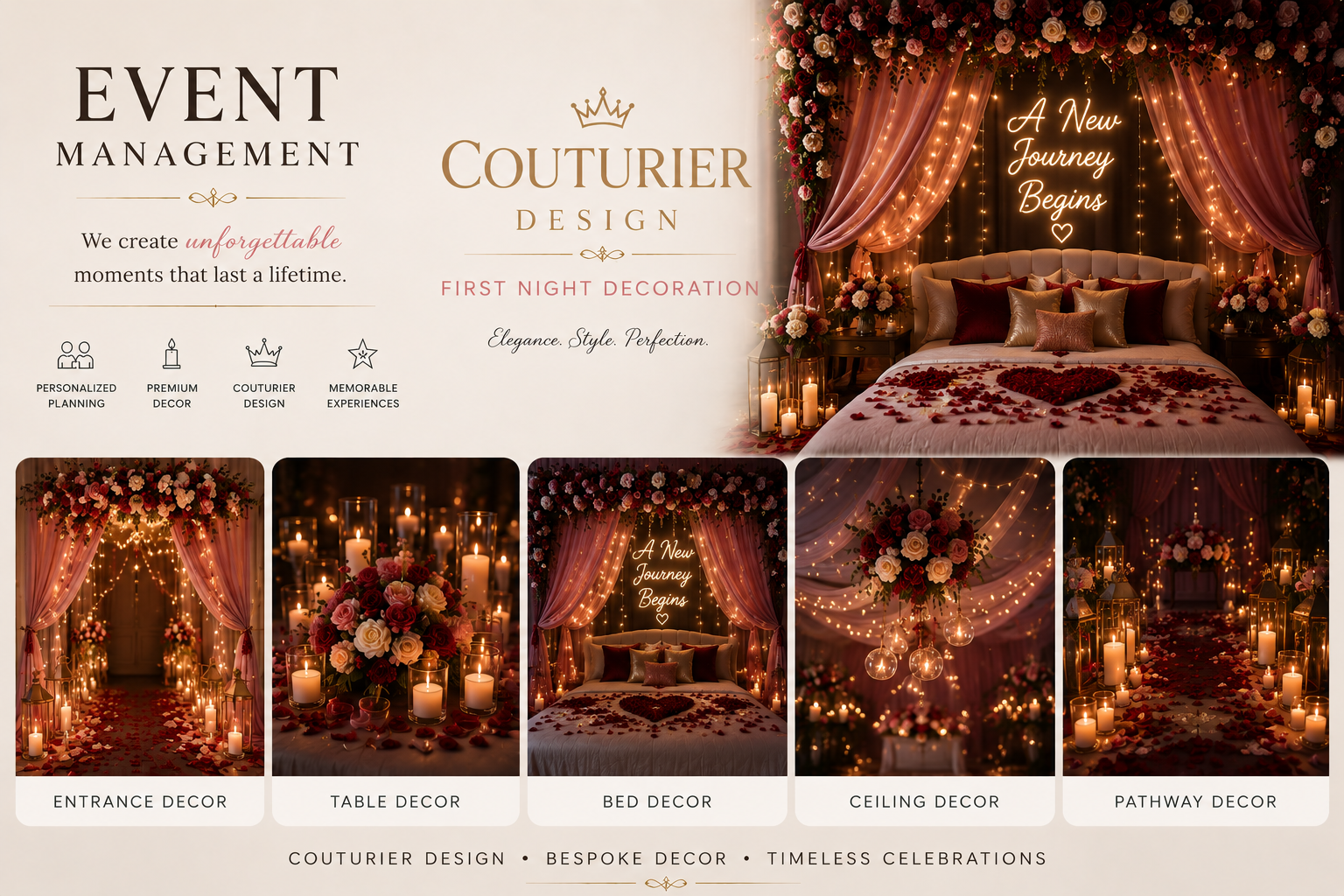 Couturier Events – Luxury First Night Decoration & Romantic Room Styling | A Unit of Couturier Design