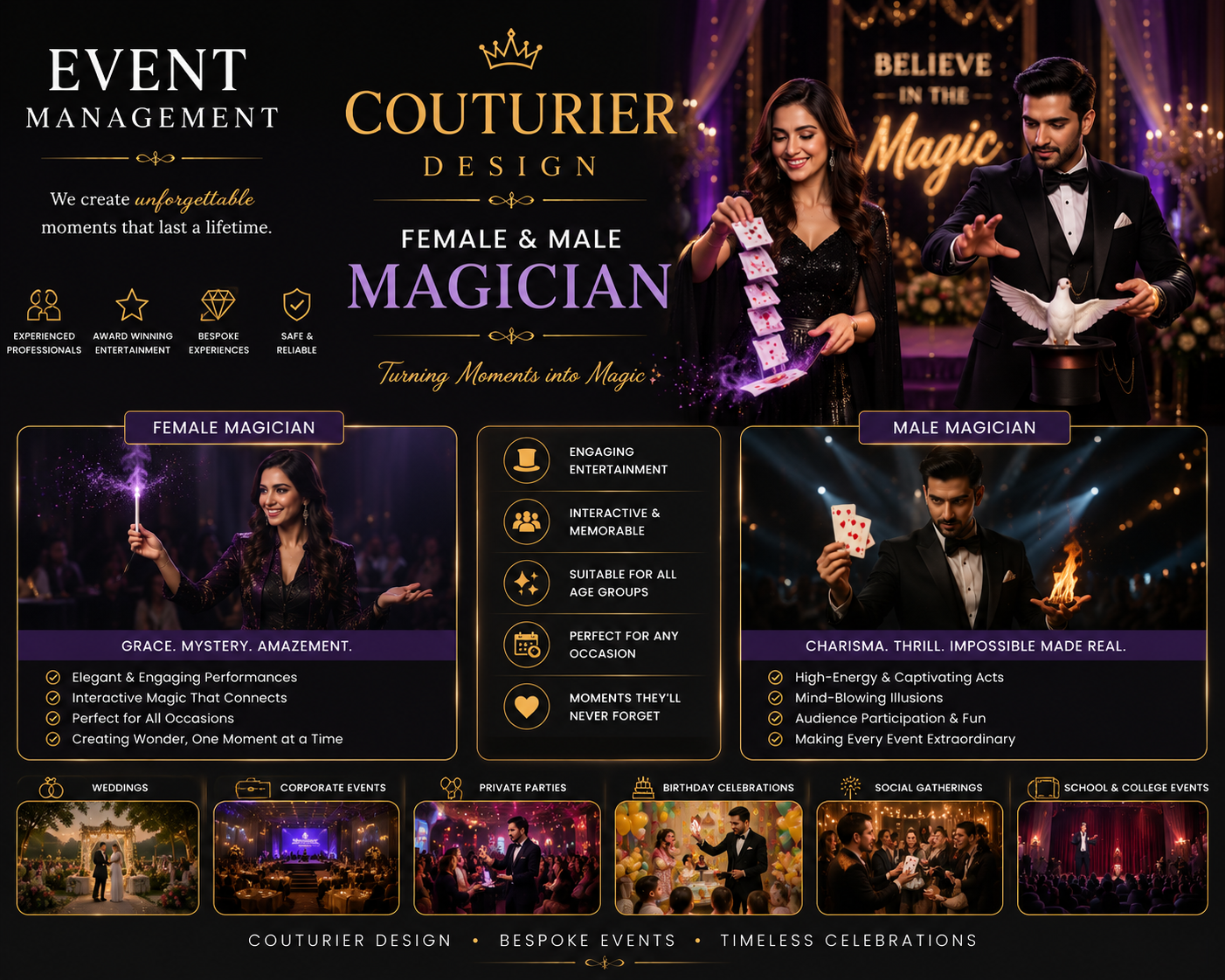 Couturier Events – Female & Male Magician Services for Weddings, Parties & Corporate Events | A Unit of Couturier Design