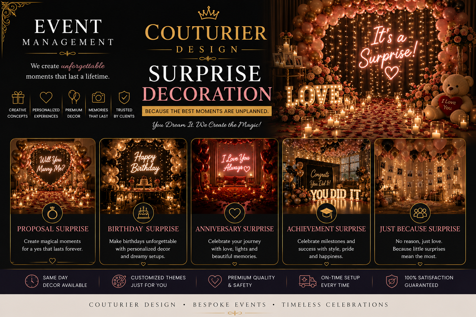 Couturier Events – Luxury Surprise Decoration Services | Proposal, Birthday & Anniversary Surprise Setups | A Unit of Couturier Design