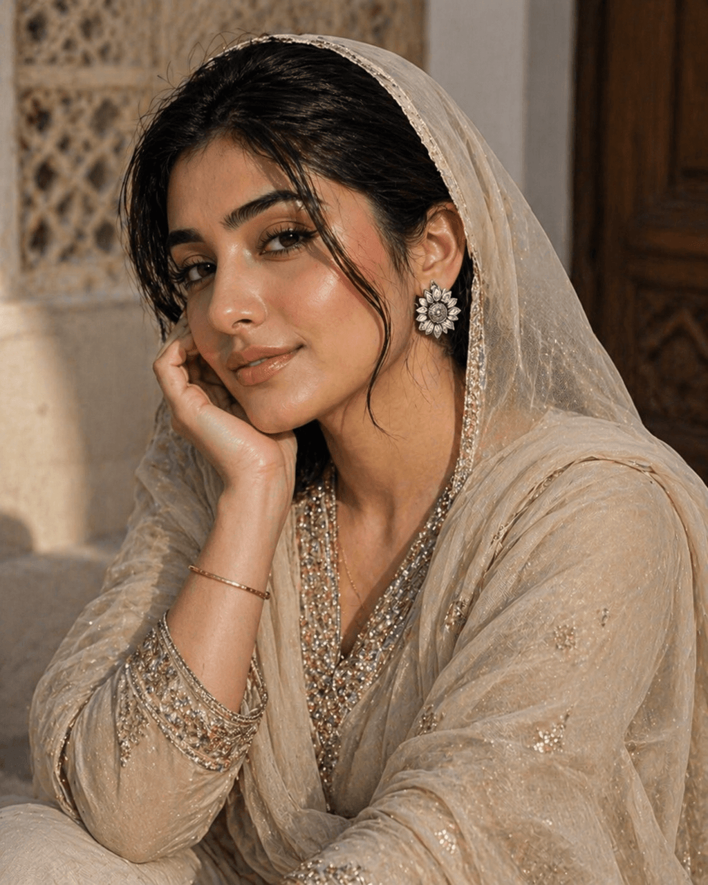 Oxidised Silver Floral Stud Earrings | Antique Flower Design Ethnic Jewellery for Women - Couturier Design