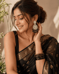 Elegant Oxidized Silver Chandbali Earrings with Black Bead Drops - Couturier Design