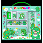 Mint green dinosaur stationery set for kids with pencils, ruler, eraser, sharpener and pencil case