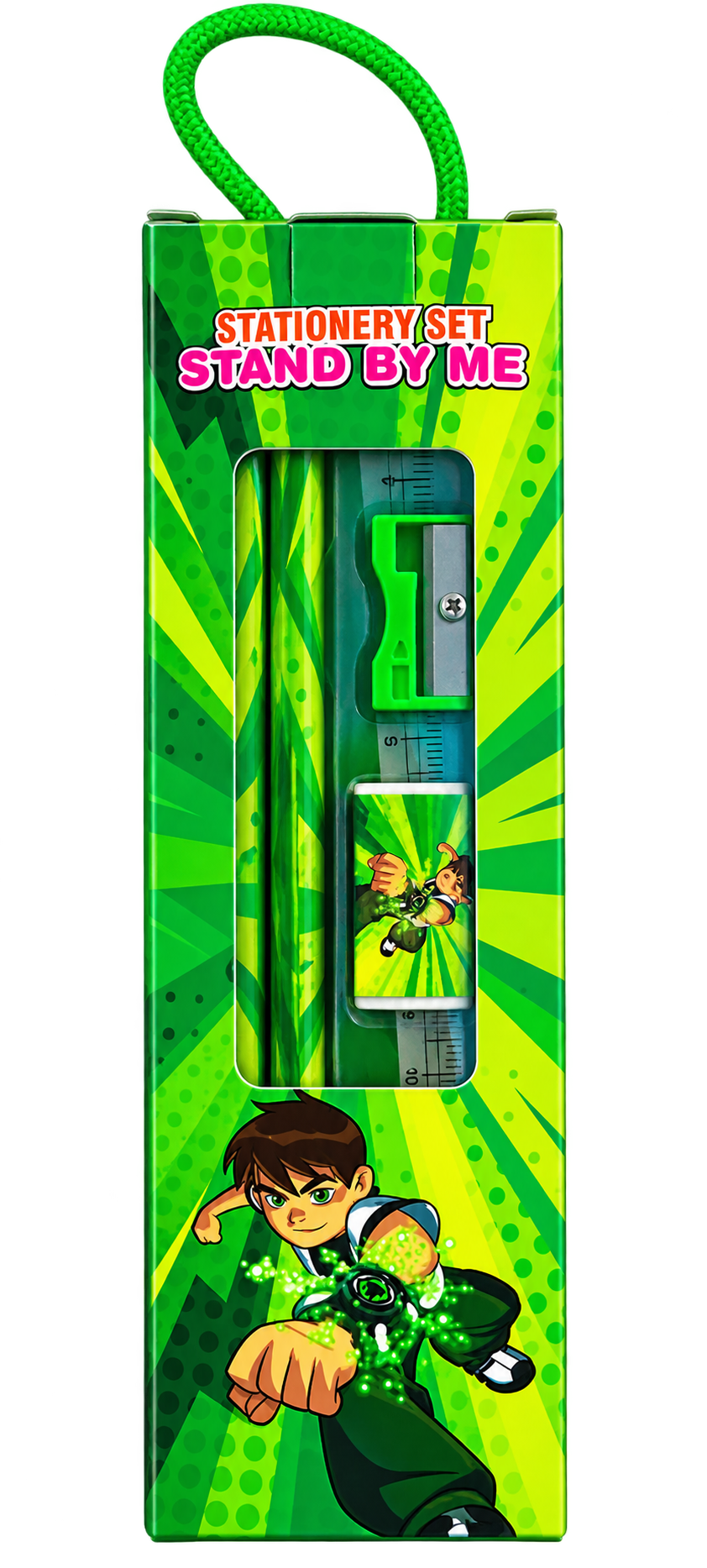 Green kids stationery set pack of 2 with ruler and sharpener