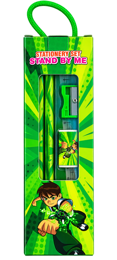 Green kids stationery set pack of 2 with ruler and sharpener