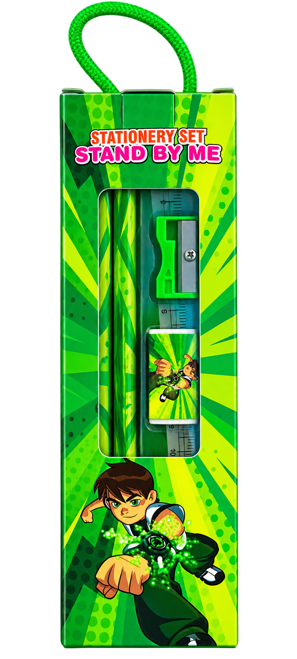 Green kids stationery set pack of 2 with ruler and sharpener