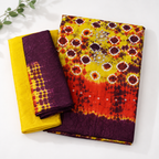 Rajasthani Bandhani Unstitched Dress Material for Women with Dupatta | Traditional Tie-Dye Salwar Suit Fabric | Yellow & Maroon