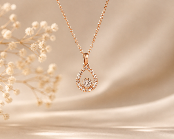 Rose Gold Teardrop Crystal Pendant Necklace – Elegant Minimal Jewellery for Women