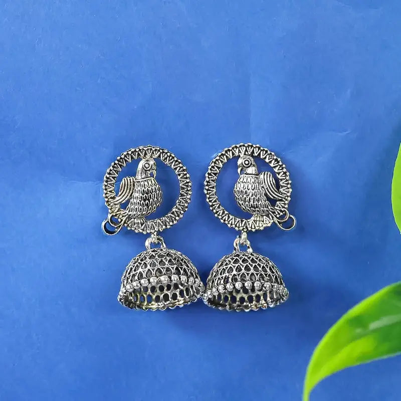 Oxidised Silver Peacock Jhumka Earrings | Traditional Ethnic Statement Jewellery for Women