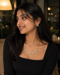 Elegant Gold Plated Pearl Floral Vine Choker Necklace & Earrings Jewelry Set