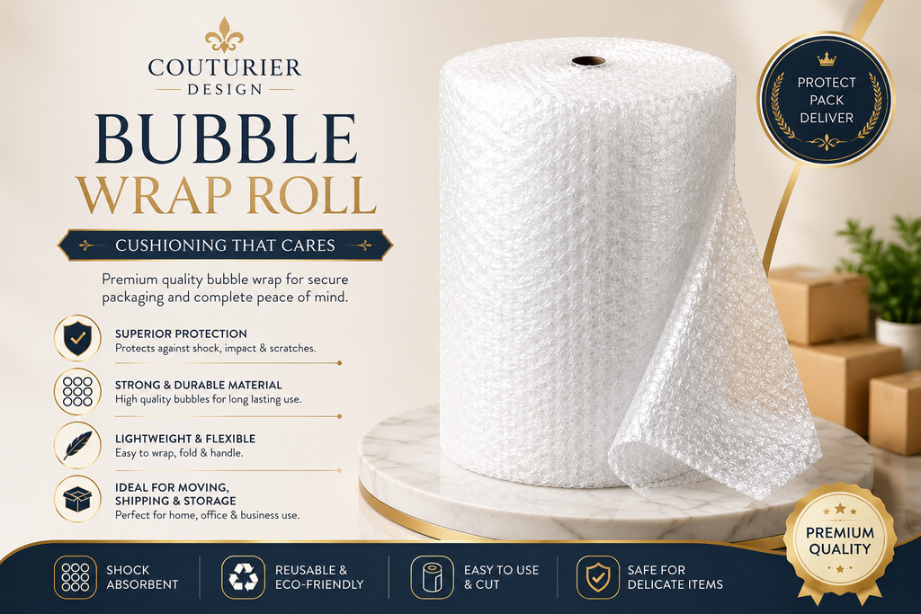 White bubble wrap roll with tightly wound cushioning bubbles