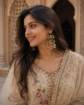 Gold-plated pearl jhumka earrings with floral chandi danglers, gold tone