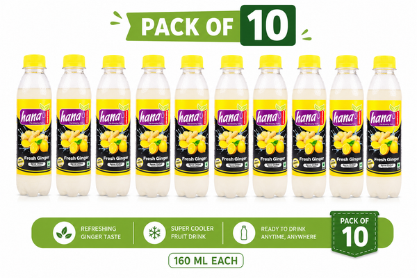 Hana Fresh Ginger Drink – Super Cooler Fruit Drink | Pack of 10 × 160ml | Ready to Drink | Serve Chilled