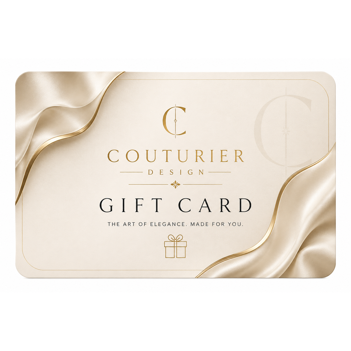 Couturier Design Digital Gift Card - Couturier Design gift card with gift icon and gold logo on cream card