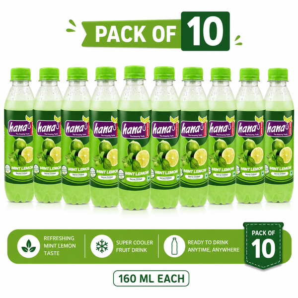 Hana Mint Lemon Drink – Super Cooler Fruit Drink | Pack of 10 × 160ml | Ready to Drink | Serve Chilled