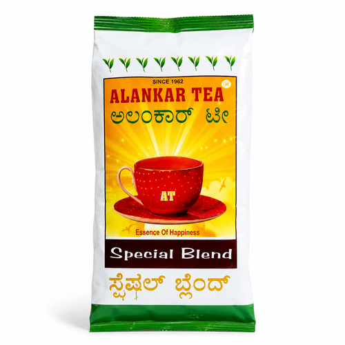 Alankar Tea Special Blend 500g pouch with yellow cup graphic, green-top seal