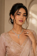 Elegant American Diamond floral necklace set for women with matching earrings, ethnic party wear jewelry by Couturier Design.
