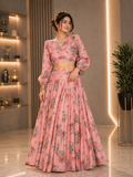 Women's Pink Floral Printed Co-Ord Set with Crop Top & Flared Maxi Skirt | Party Wear | Casual Ethnic Western Outfit