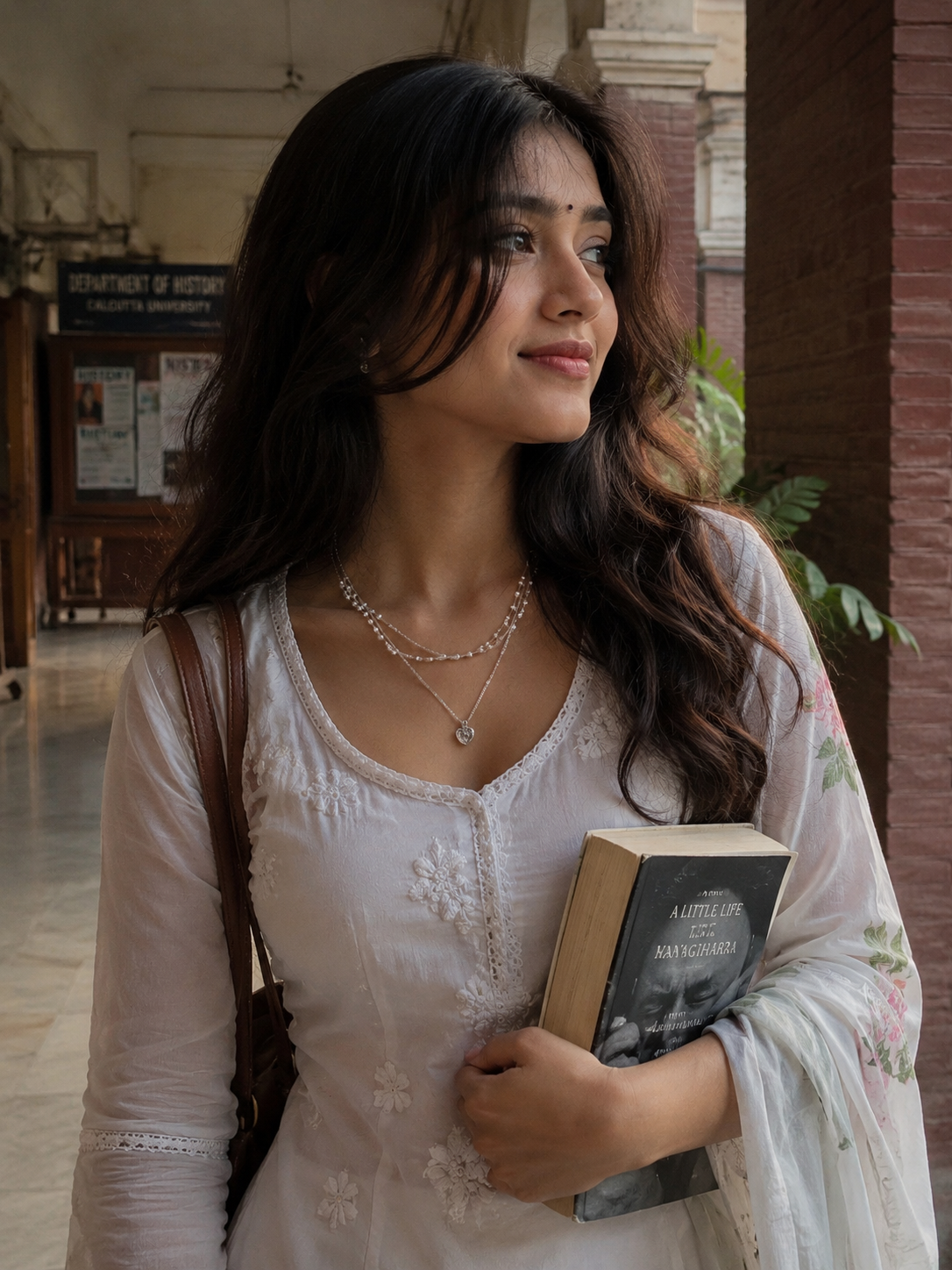 Layered pearl chain necklace with heart pendant and small dangling charm