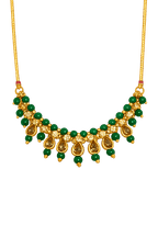 Emerald green kundan and pearl necklace with gold-toned chain and dangling drops