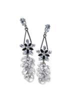 Silver crystal floral drop earrings with teardrop and round bead clusters