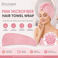 Pink microfiber hair towel wrap turban cap with soft absorbent fabric