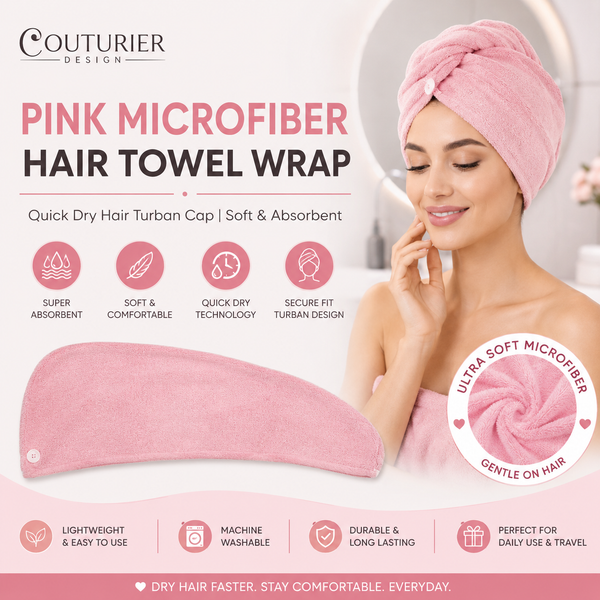 Pink microfiber hair towel wrap turban cap with soft