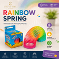 Colorful rainbow spring toy with smooth, flexible spiral coils in red, yellow, green, purple