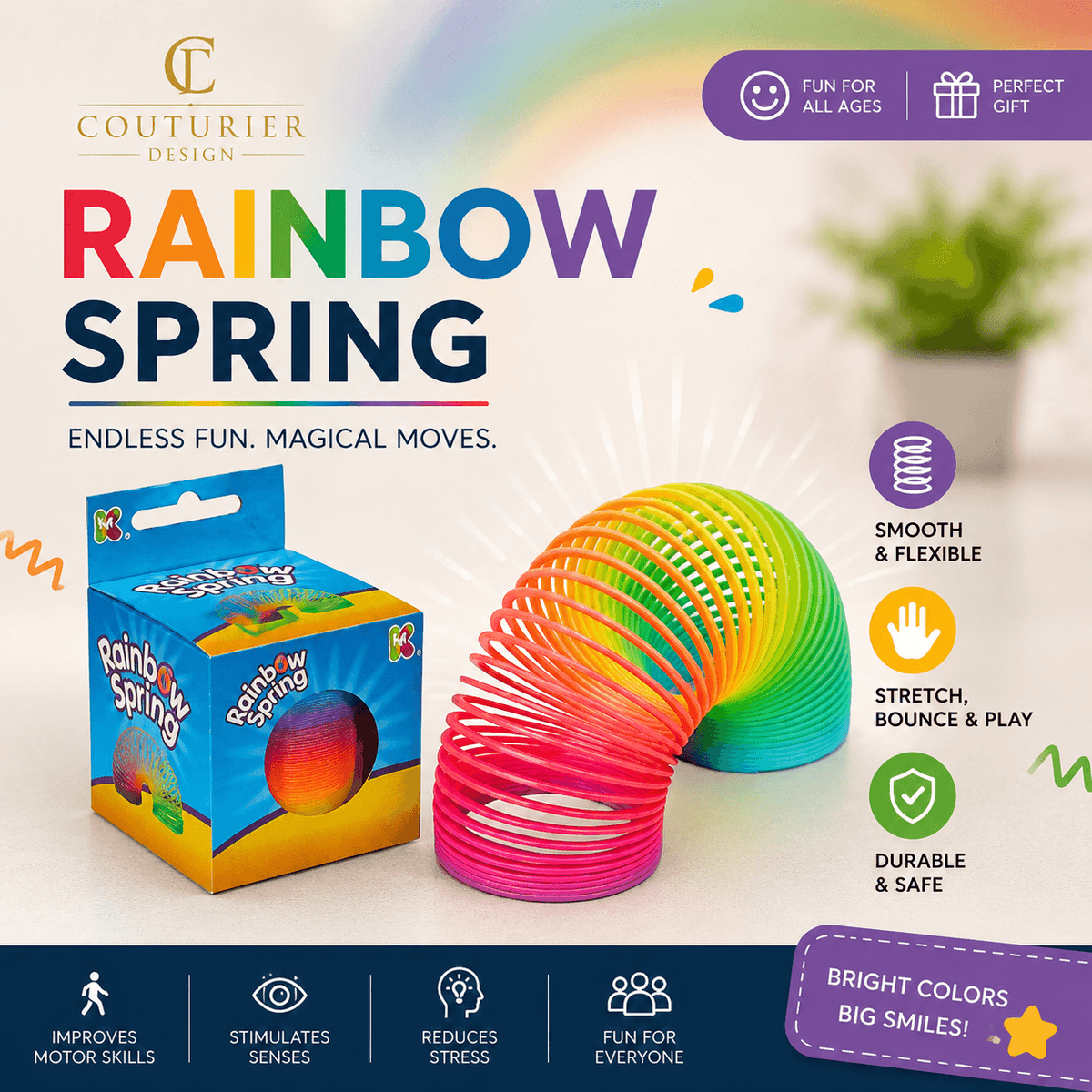 Rainbow Stretch Spring Sensory Toy for Kids - Rainbow magic spring toy with coiled colorful stretch loops