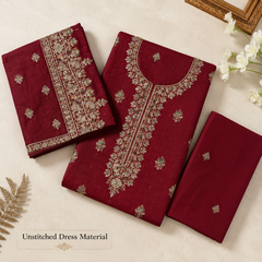 Maroon unstitched salwar suit dress material with gold