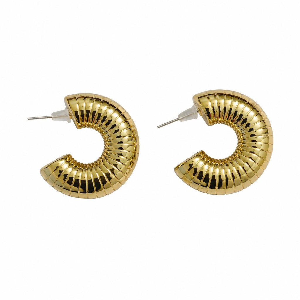 Gold Chunky Ribbed Hoop Earrings | Bold C-Hoop Statement Earrings for Women - Couturier Design