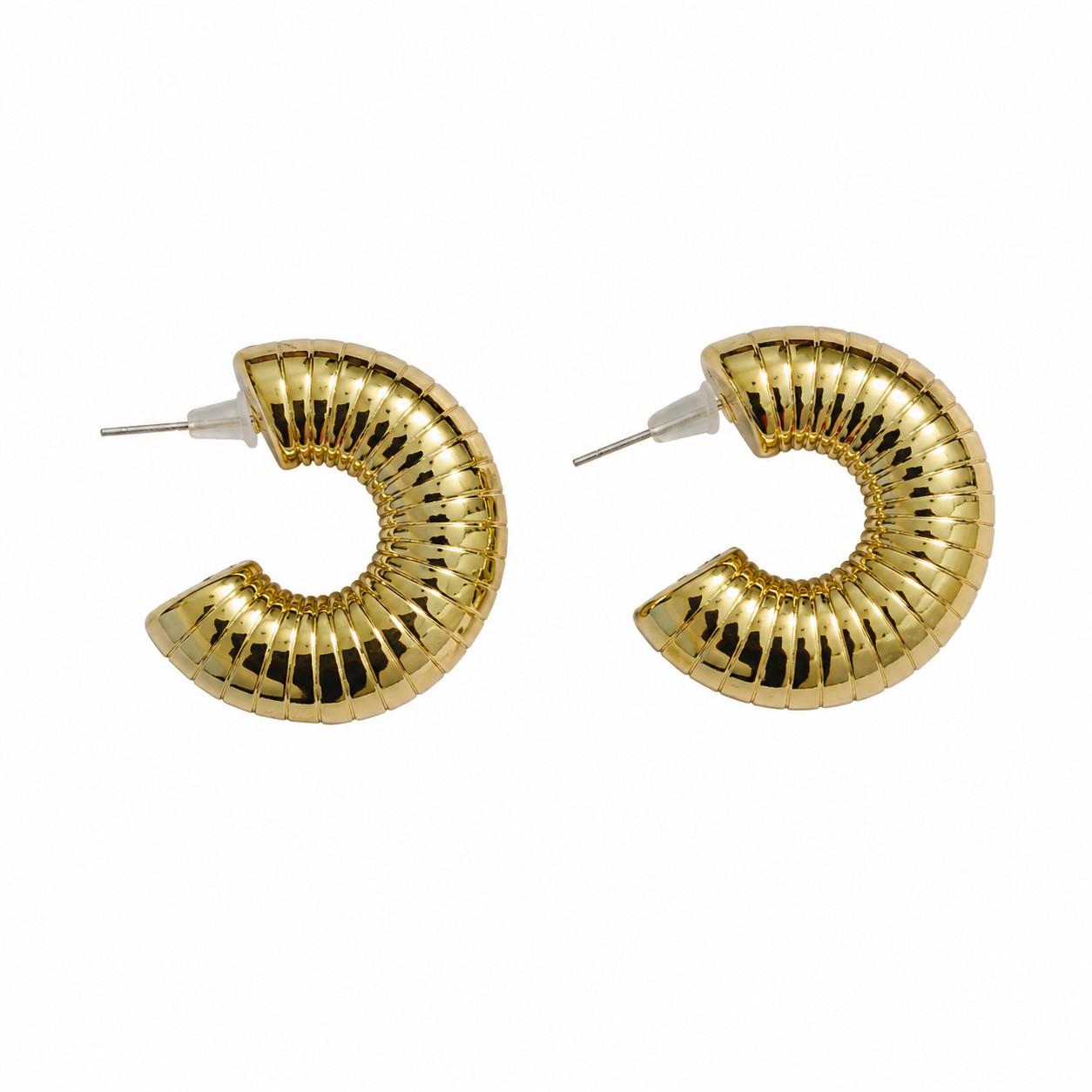 Gold Chunky Ribbed Hoop Earrings | Bold C-Hoop Statement Earrings for Women - Couturier Design
