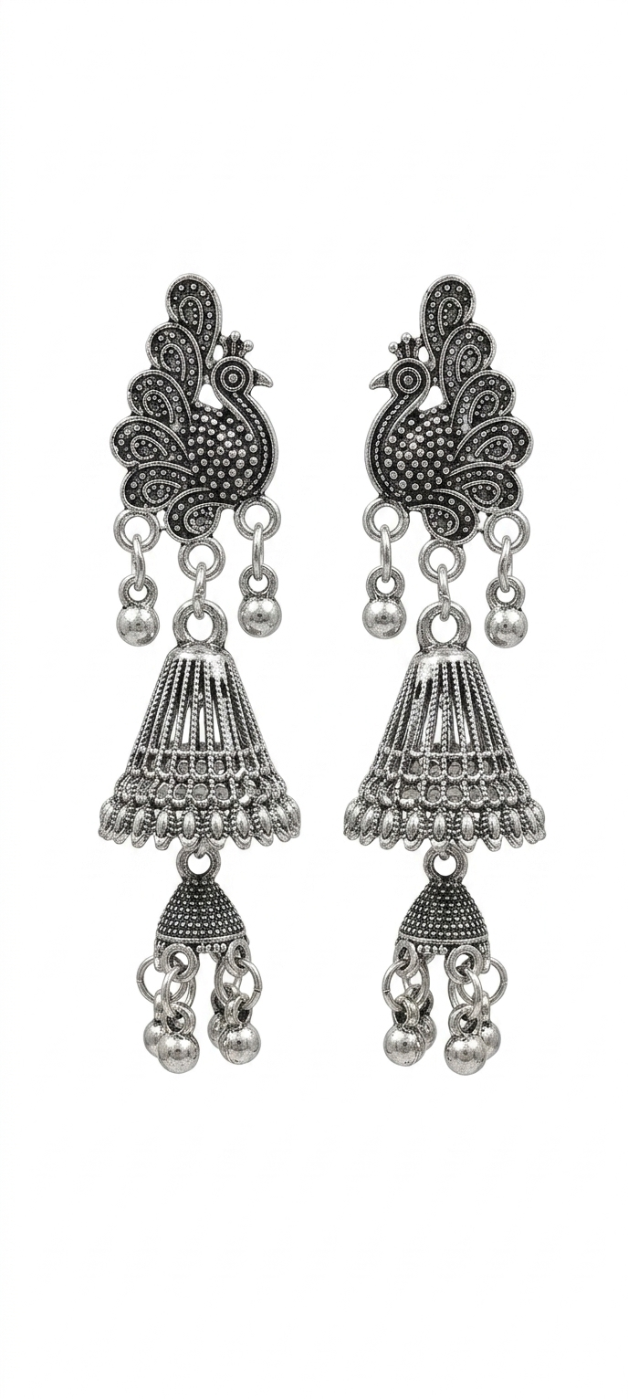 Premium Silver Oxidized Jhumka Earrings Combo - Set of 4 Pairs