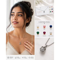 Pearl wish pendant necklace with silver chain and round white pearl