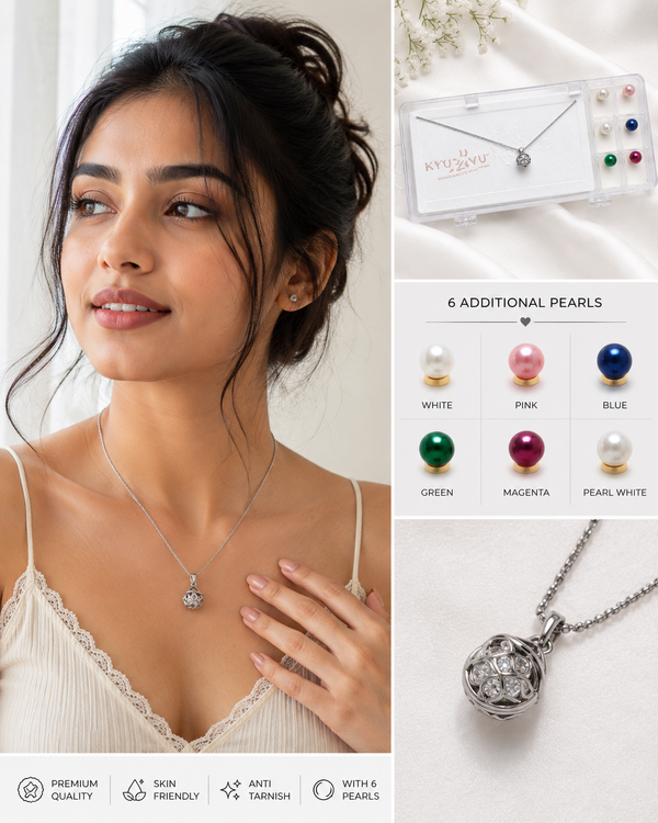 6 Pearl Wish Necklace Set for Women – Magnetic Pearl Cage Pendant Necklace with Interchangeable Color Pearls