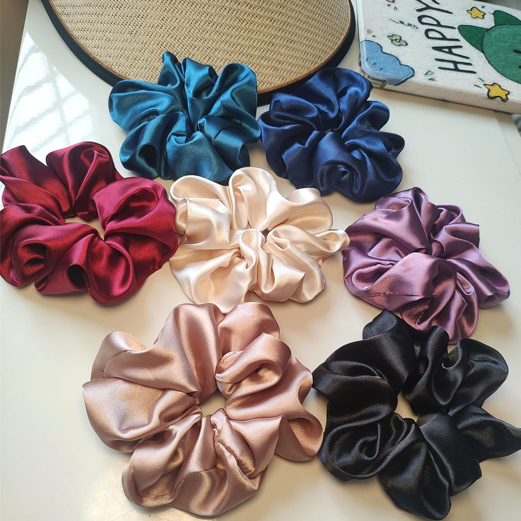 Couturier Design luxury satin scrunchie made of soft silk, gentle hold hair tie for women, prevents hair damage and tangles.