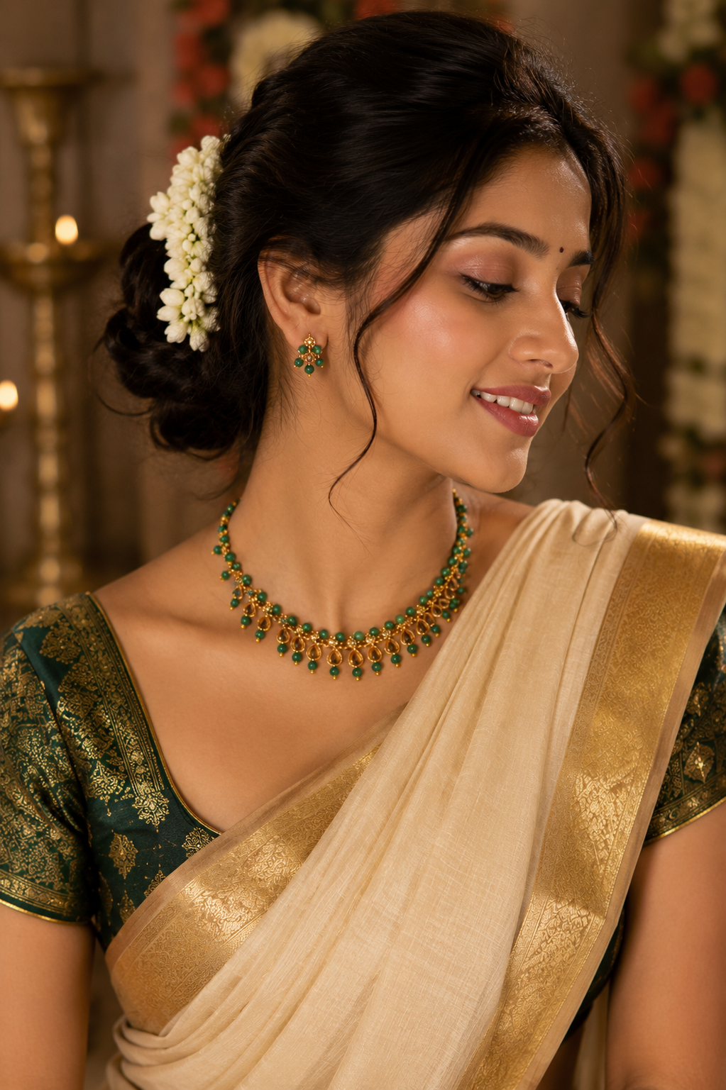 Emerald Green Kundan Pearl Necklace Set – Traditional Bridal Jewellery for Women