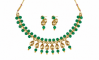 Green kundan necklace set with gold drops and matching earrings