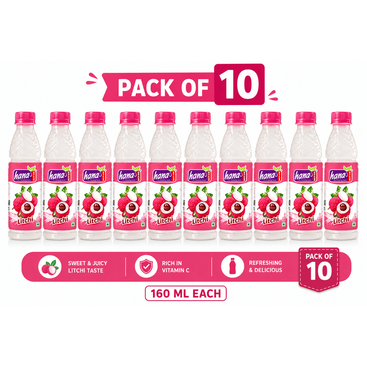 10-pack Hana litchi ready-to-drink bottles, 160 ml
