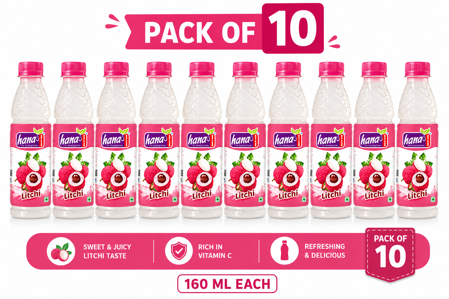 Hana Litchi Drink – Rich in Vitamin C | Pack of 10 × 160ml | Sweet & Juicy | Ready to Drink - Couturier Design