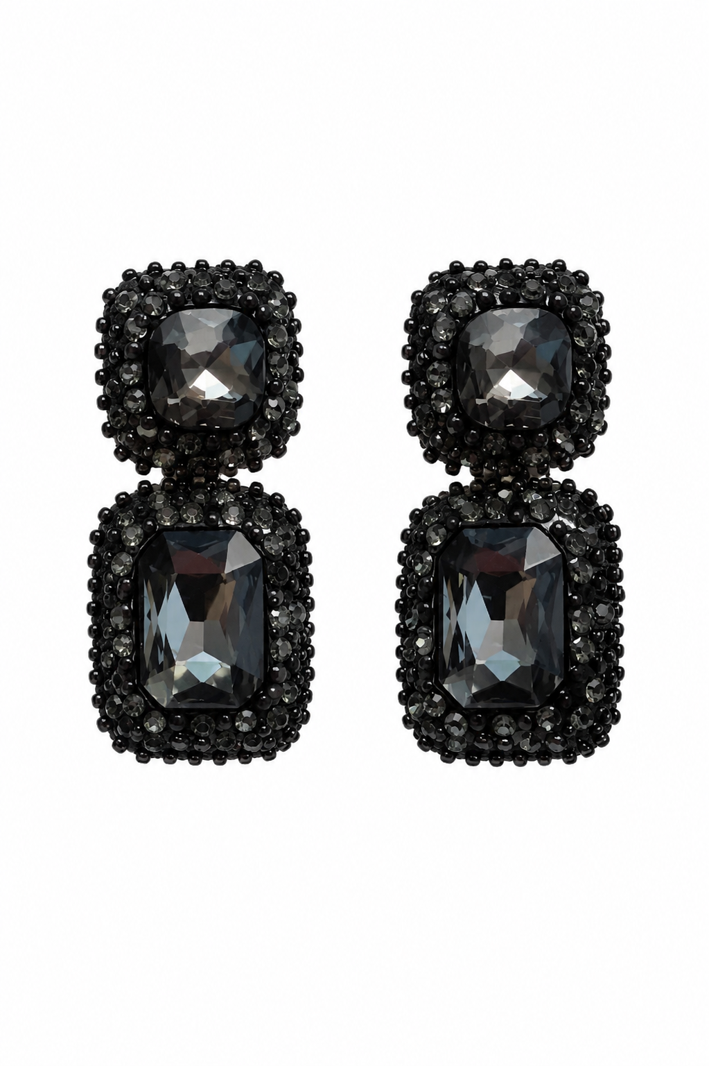 Midnight Glamour Hand-Beaded Black Crystal Drop Earrings