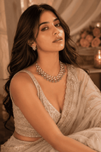 Grey pearl kundan choker necklace and stud earrings in gold-tone